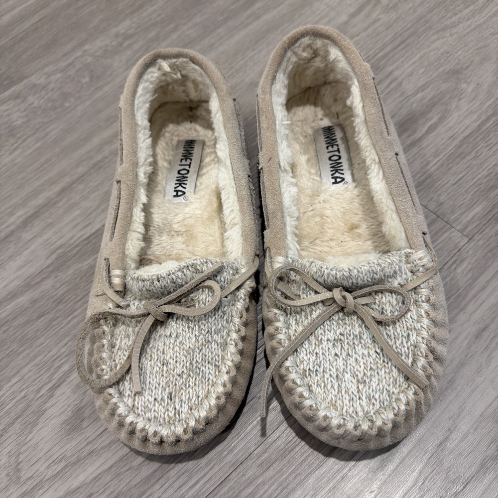 Minnetonka Leather Wool Blend Fur Lined Slipper Moccasins Size 7M